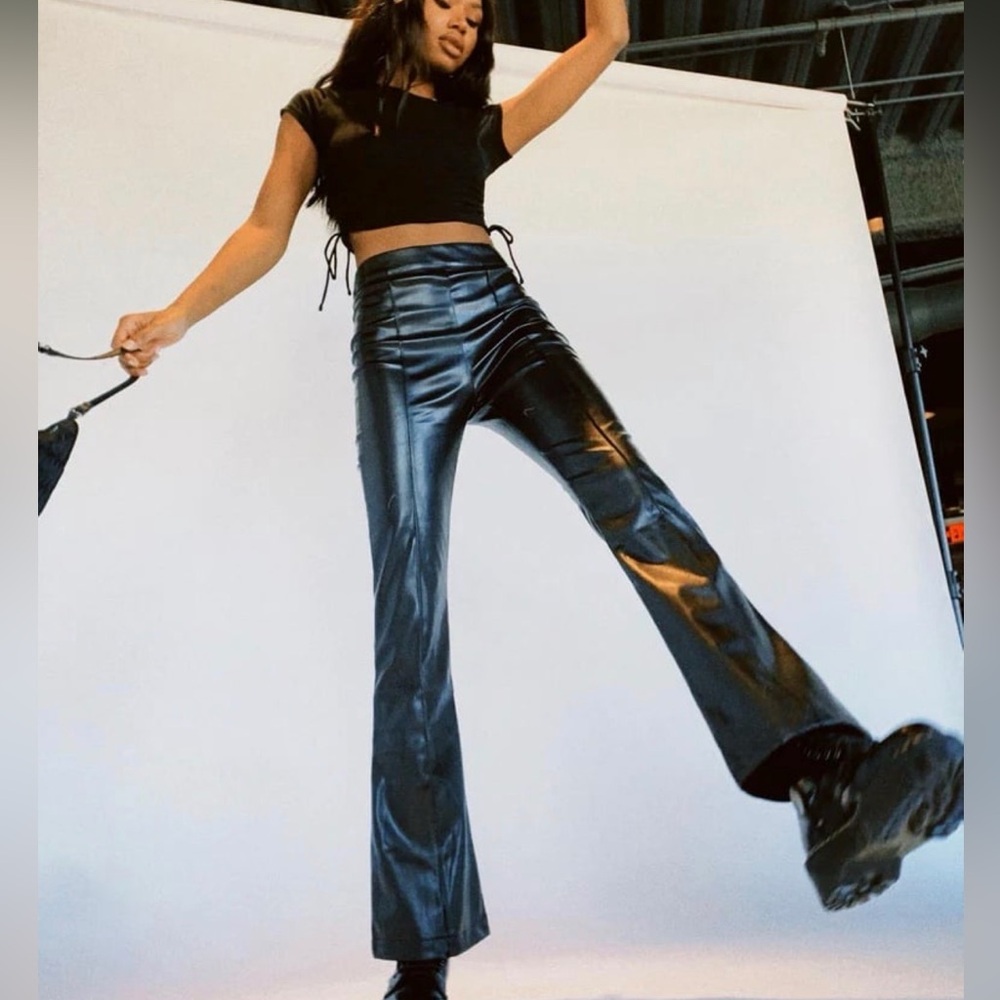Black Faux Leather Flare Pants